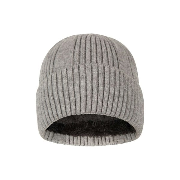 Mountain Warehouse Mens Ribbed Faux Fur Lined Beanie - Grey