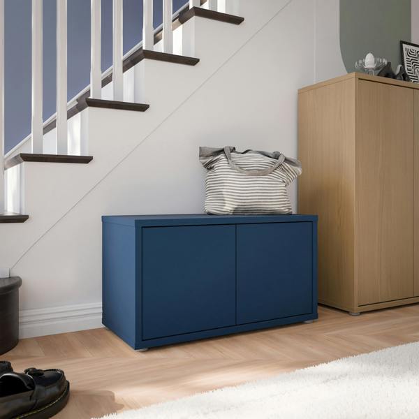Furniture To Go Alice Springs Bench with 2 Doors Push-to-Open in Night Blue