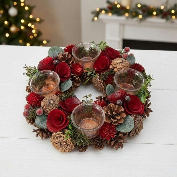 Garden Greatness Red Cone Wreath Tealight Holder Door Accent