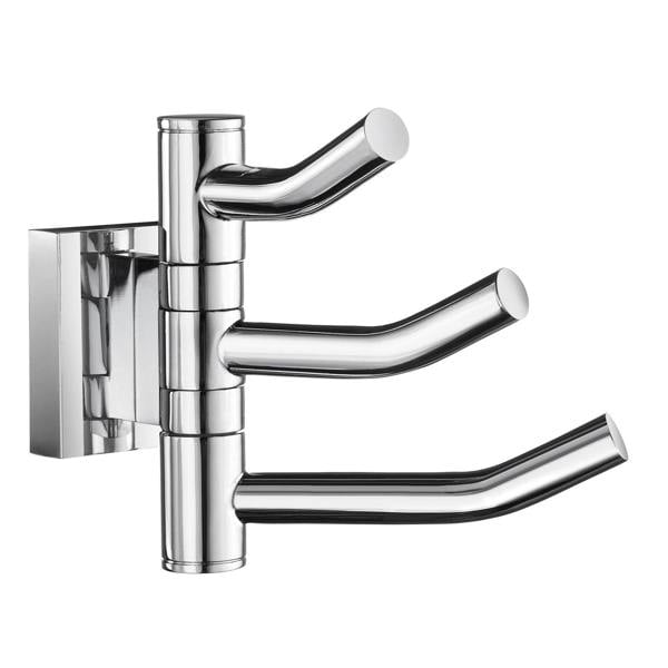 Polished chrome triple swing arm towel hooks