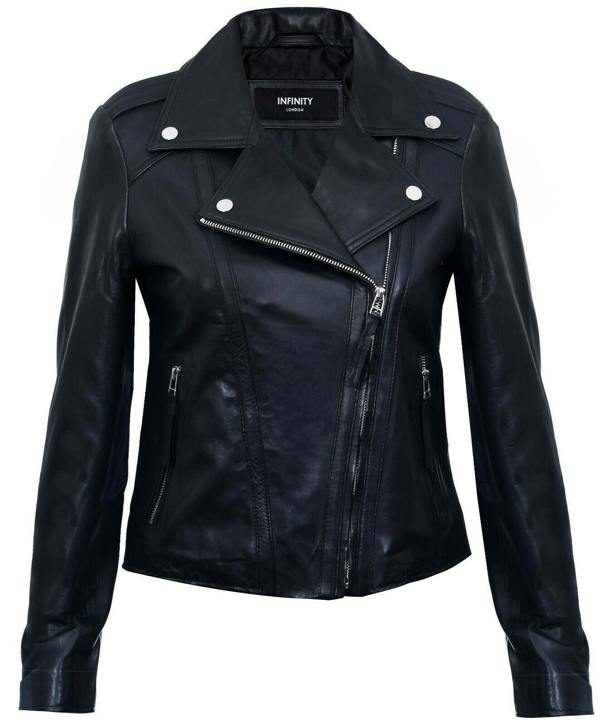 Infinity Leather Womens Black Leather Biker Jacket-Tamale