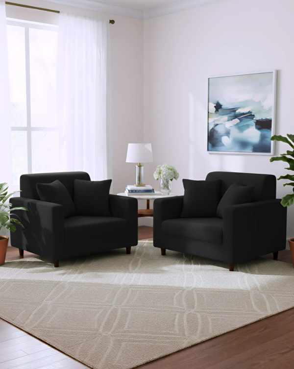Anyseat 1 Seater Sofa Cover Plain Black Style and Protection For Living Room Sofa Chair Elastic Stretchable Slipcover
