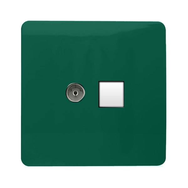 Trendi Switch 2 Gang Female TV Co-Axial & Telephone Slave Sockets in Dark Forest Green