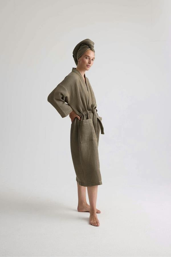 Pretty You London Waffle Kimono Robe In Overland Trek
