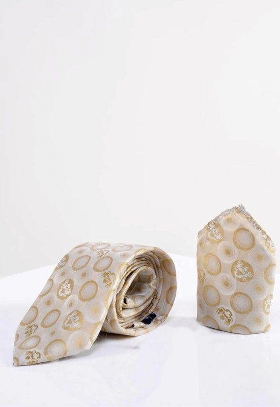 MARC DARCY Bubbles Print Tie & Pocket Square Set - Stone