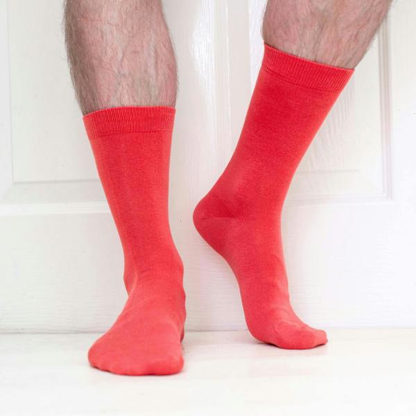 Jemsox Luxury Socks Multipack 3 Pairs / 5-Pairs Coral Red Plain Colour Men's Crew Socks Size 7-12
