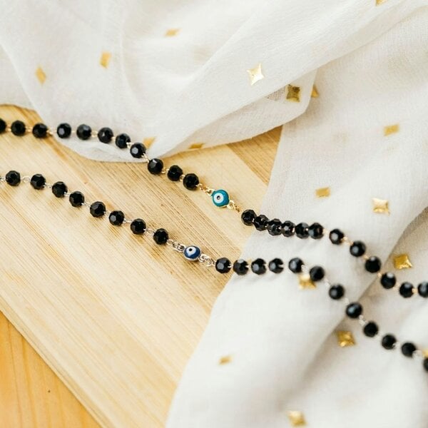 The Colourful Aura Gold Plated Evil Eye Charm Mangalsutra Black Beaded Indian Nazar Bracelet