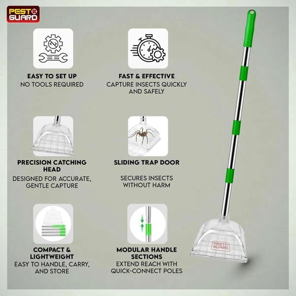 PEST GUARD Spider Catcher Long Handle 81cm Insect Catcher with Sliding Trap Door Lightweight Bug Catchers For Home