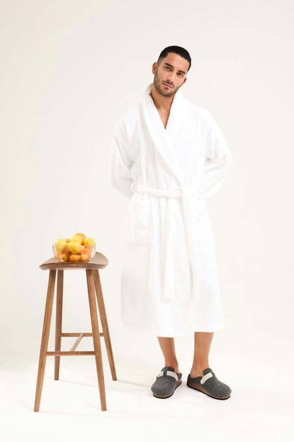 His and Hers Bamboo Towelling Robe in Cloud White - Robes