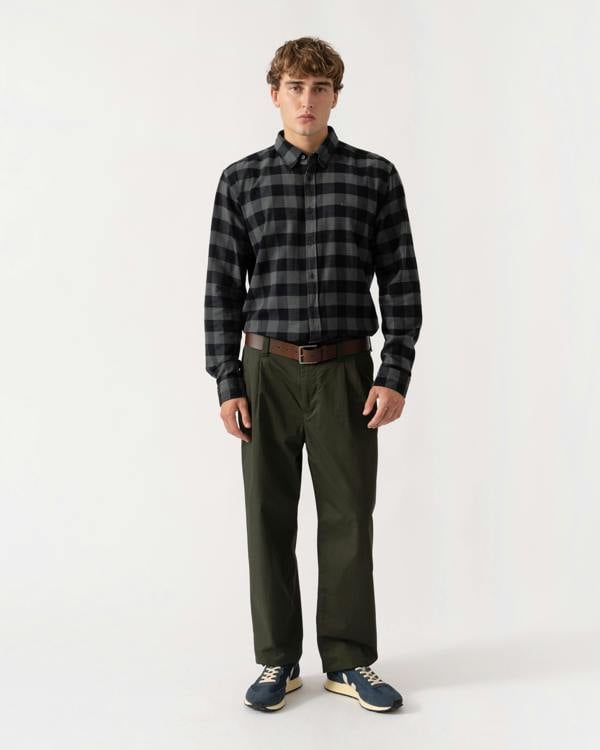 Outfit shot of BOSS Orange Rickert Mens Long Sleeve Check Shirt - Open Green 377