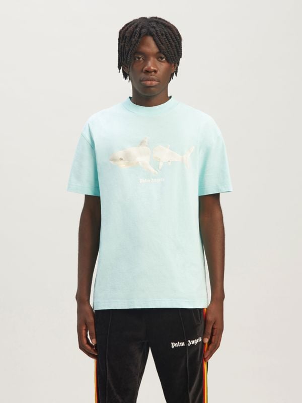 Palm Angels Classic Shark Design T-Shirt - Light Blue