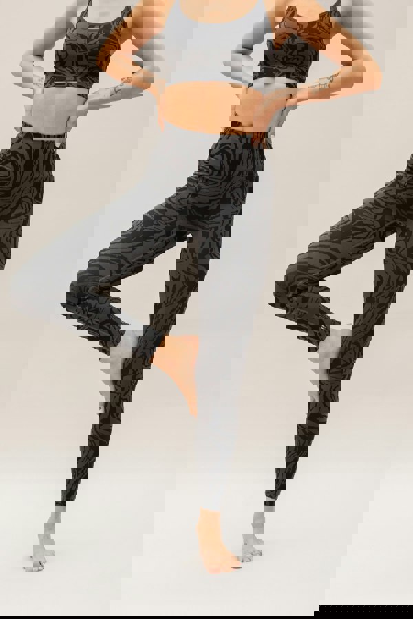 Black grey charcoal recycled seamless marble jacquard print full length high rise sculpting compressive leggings for yoga, pilates, barre, spinning, running, cycling and exercise.