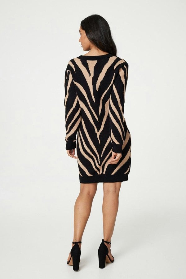 Black | Animal Print Short Knit Dress