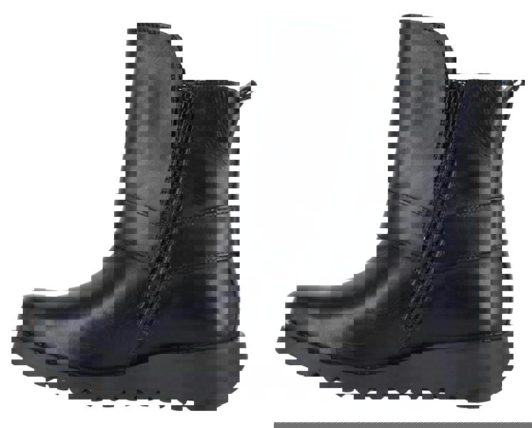 Fly London Soch Womens Zip Up Buckle Wedge Leather Mid Calf Boots