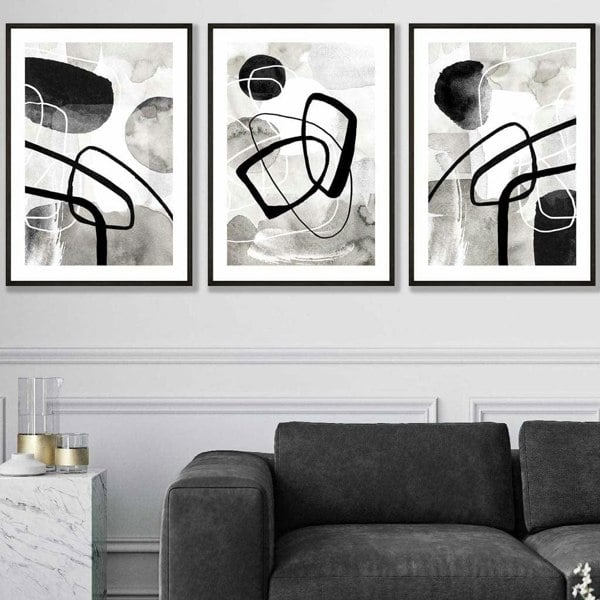Abstract Black and Grey Shapes Wall Art Prints
