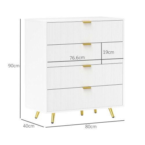 Wyld Haus Refa Wooden White Elegant 4 Drawer Bedside Storage Table