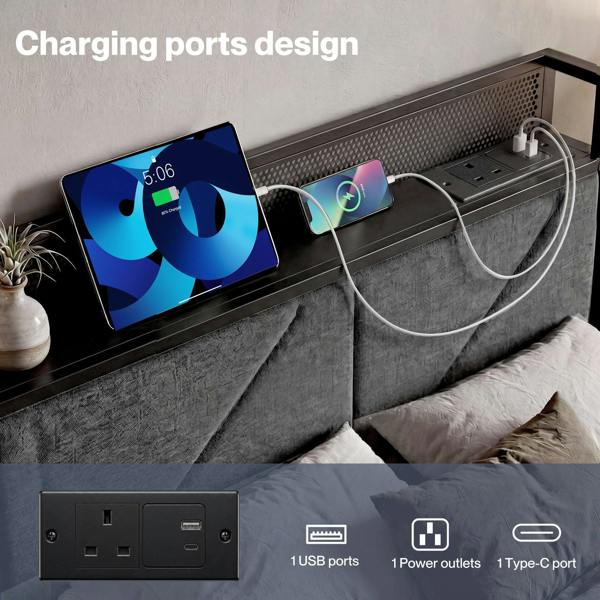 Levede Floating Bed Frame Double LED Lights Upholstered USB Storage Headboard