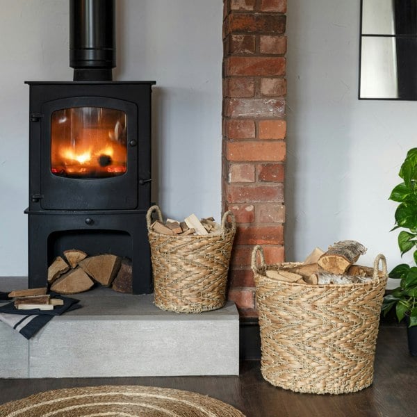 Ivyline Water Hyacinth Woven Log Basket with Handles Set of 2