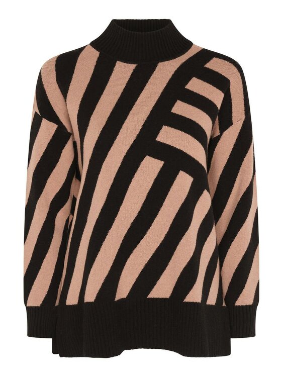 VIZ-A-VIZ Cut &sew Jacquard Turtle Neck Jumper