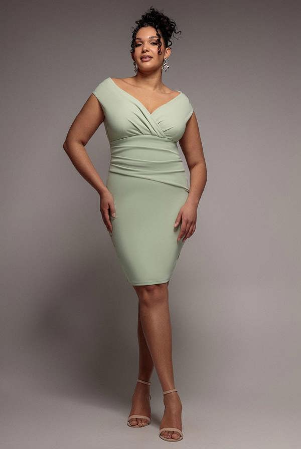 Bardot Pleated Midi Dress- Sage Green DR1092ASCPLUS