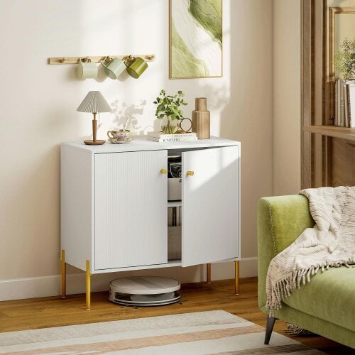 HOMCOM Sideboard Cabinet with Fluted Doors, Kitchen Storage Cabinet, White