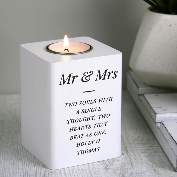Personalised Memento Company Personalised Free Text White Wooden Tea light Holder