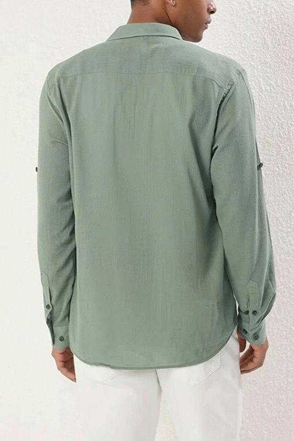 WOVCOR Linen Look Men’s Shirt with Epaulettes and Wrinkled Effect