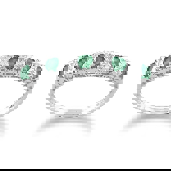 Classic Round Emerald & Diamond Half Eternity Band in 9ct White Gold