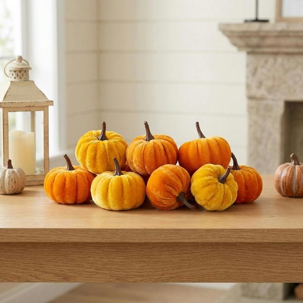 Garden Greatness Set Of 12 Orange Velvet Pumpkins