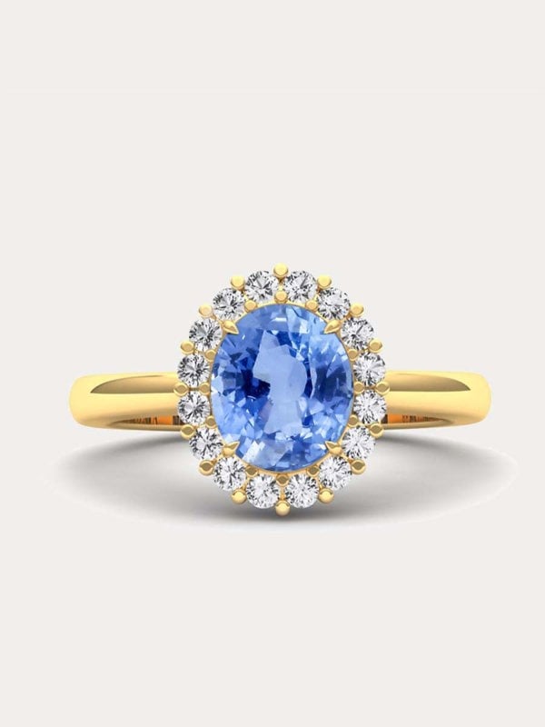 Gemdaia Ceylon Blue Sapphire & Diamond Halo Ring