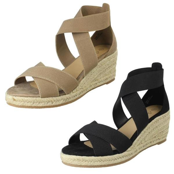 Savannah Ladies Savannah Elasticated Strap Wide Fit Wedge Heel Sandals F2308