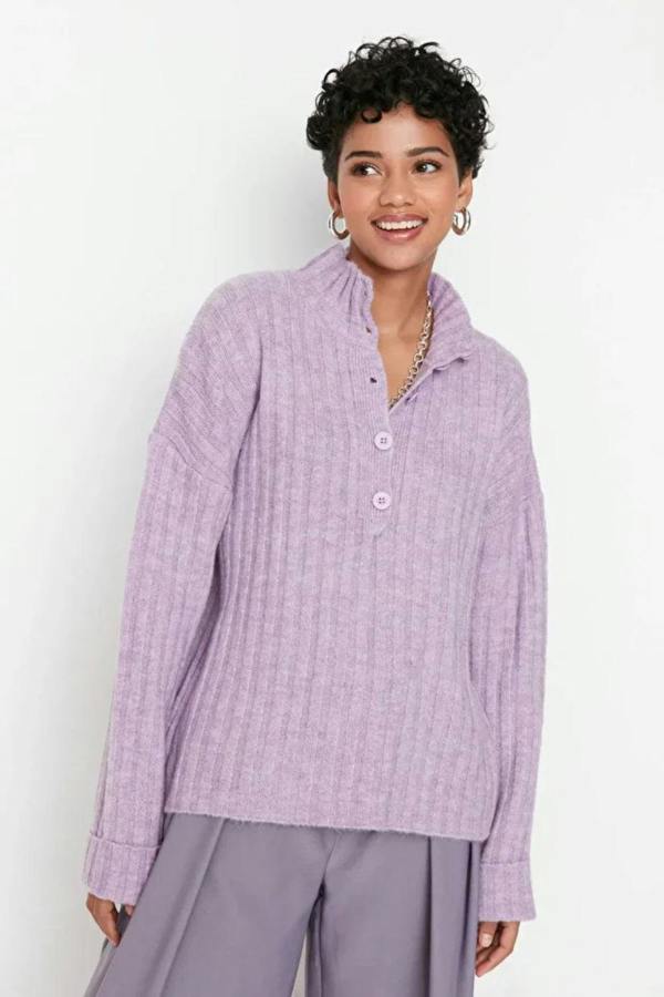 Hoxton Gal Oversized Soft-Textured High Neck Knit Top