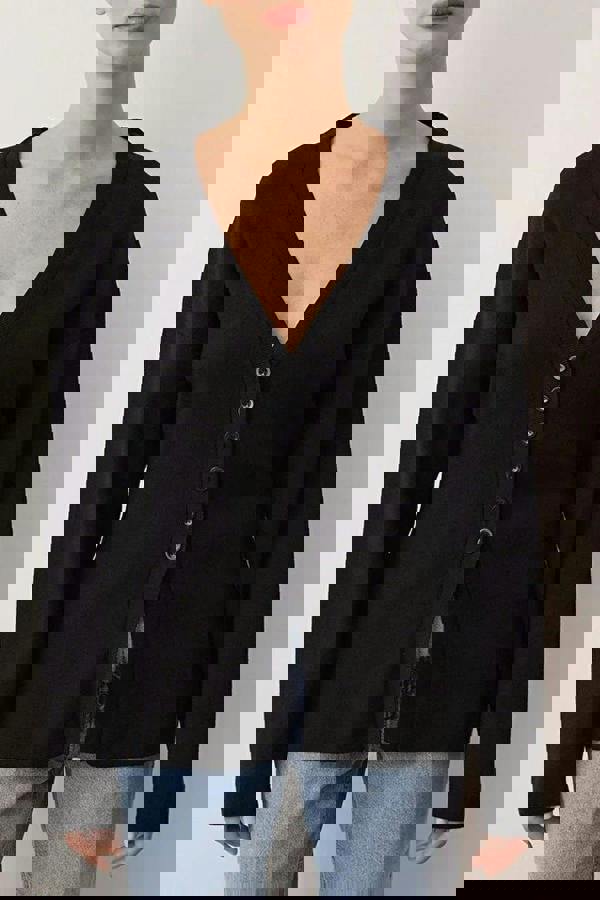 WOVCOR V-Neck Mercerized Look Premium Yarn Knit Cardigan