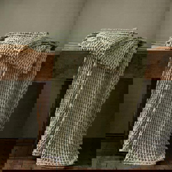 Catherine Lansfield Jaipur Chunky Waffle Cotton Blanket Throw Sage Green