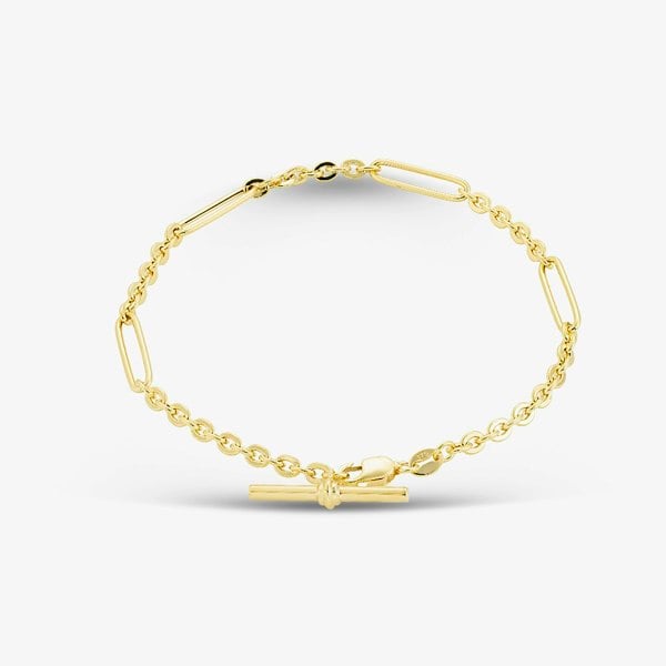 T. H. Baker 9ct Yellow Gold 7.5ch Figaro Chain T-Bar Bracelet HFTC-420-9Y-7.5