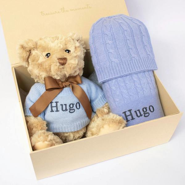 The Baby Gifting Company CASHMERE AND TEDDY GIFT SET - CORNFLOWER BLUE