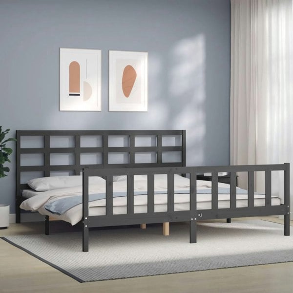 Berkfield Bed Frame with Headboard Grey 200x200 cm Solid Wood