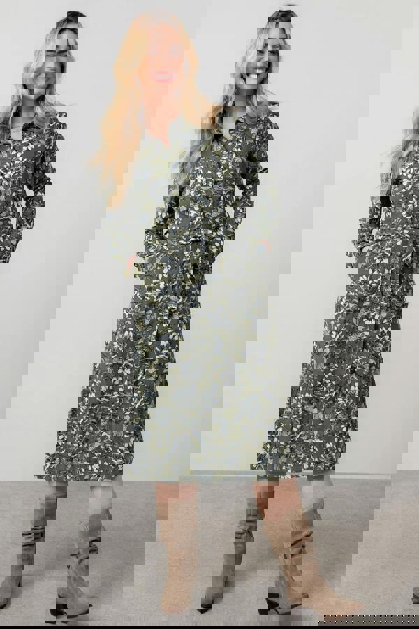 Lily & Me Anya Cotton Pincord Midi Shirt Dress Moss