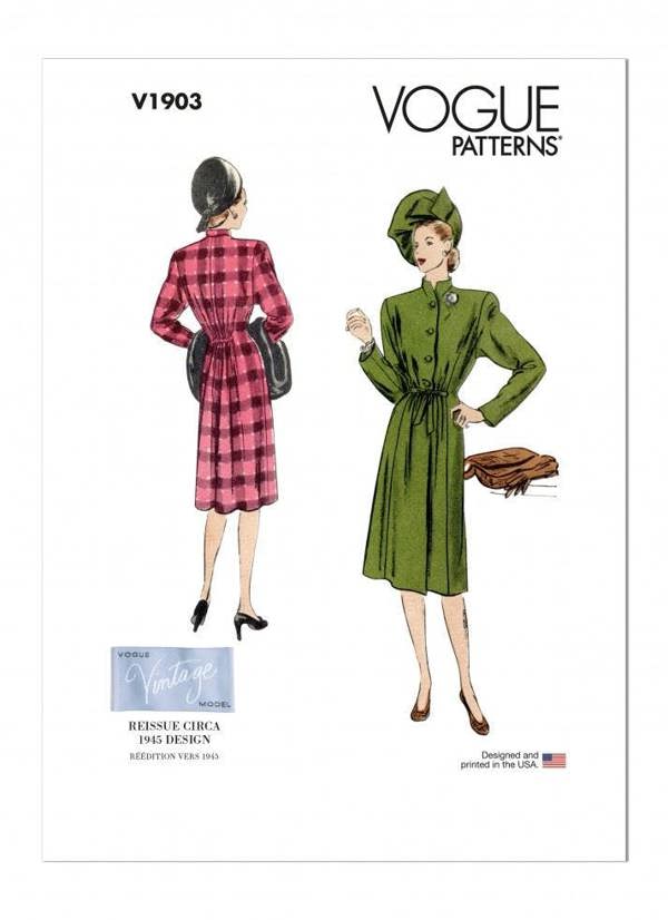 Vogue Sewing Pattern 1903, Coats, Vintage Style for Women, B5 (8-10-12-14-16) - Intermediate
