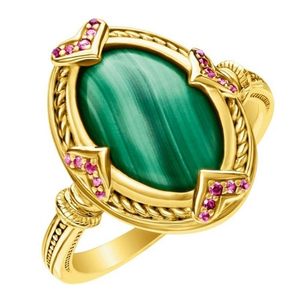 Thomas Sabo Unisex Adult Stone Ring - Green/Gold Coloured
