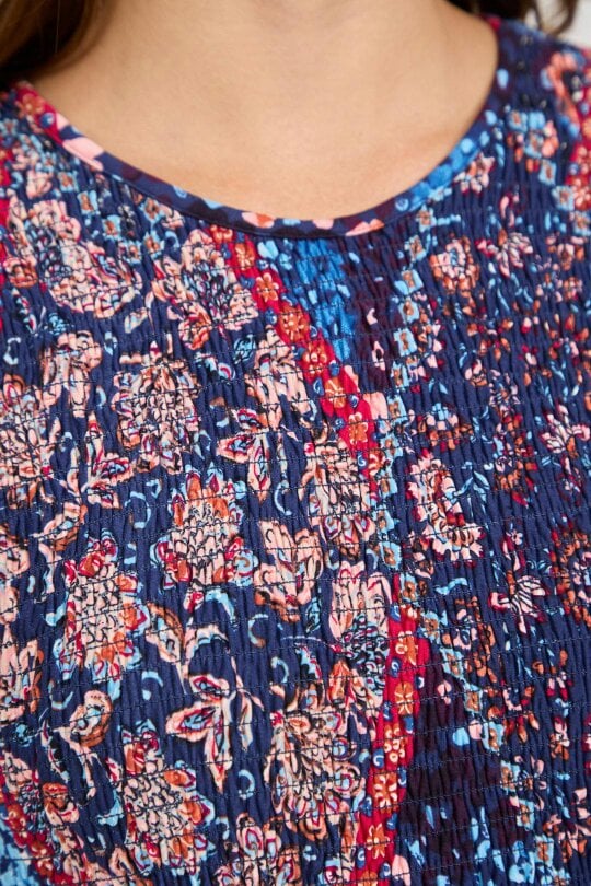 Mudflower Floral Print Shirred Soft Touch Bodice Midi Dress