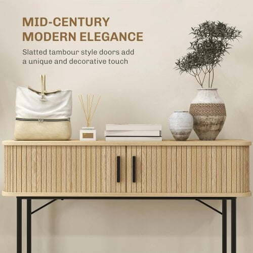 HOMCOM Console Table 2 Compartments Steel Frame 100 cm Oak Black