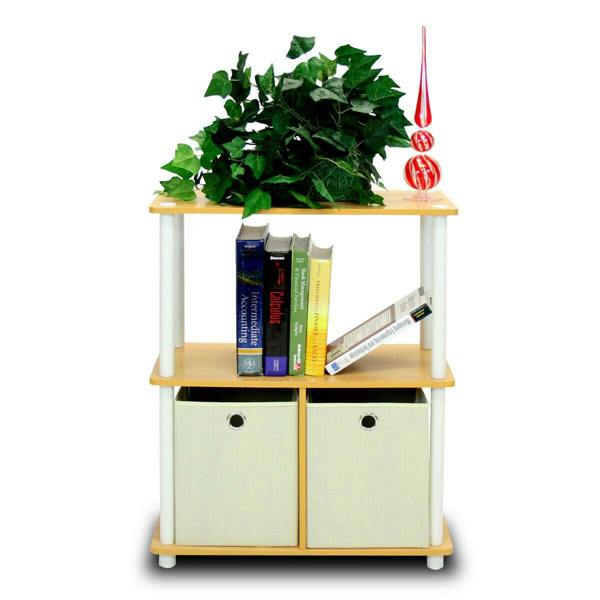 WALPLUS Turn-N-Tube 3-Tier Multipurpose Storage Rack Shelving Unit w/Bins, Beech/White perfect for organized storage and display