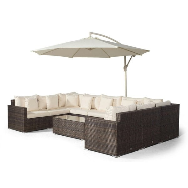 Giardino Havana 9 Seat Rattan Sofa Conversation Set with Large Coffee Table