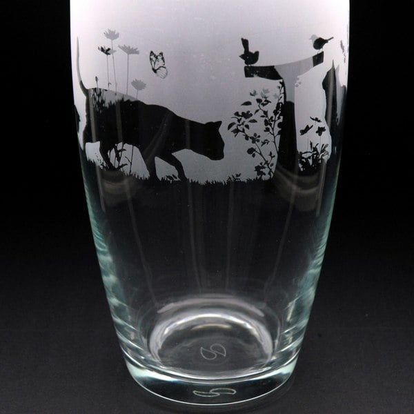 Glyptic Glass Art Cat Glass Botanica Vase - Hand Etched/Engraved Gift