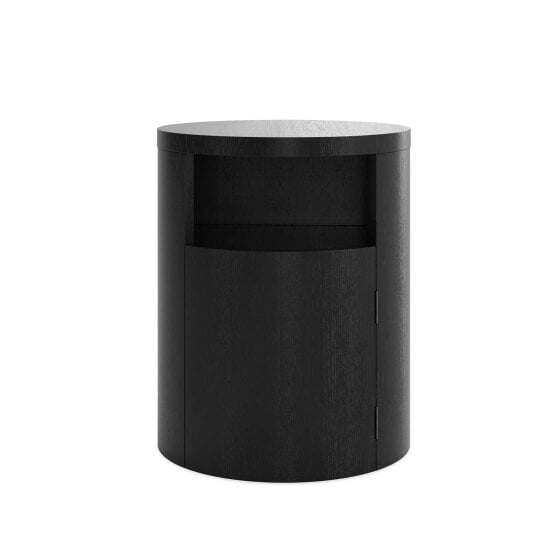 Wyld Haus Yori Round Black Bedside Cabinet 1 Door Open Shelf