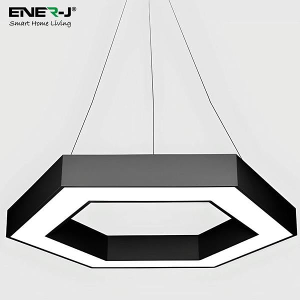 ENER-J HexaGlow Hollow Hexagon LED Light, 25â 50W, Remote Control, 3000Kâ 6500K CCT, Ceiling or Hanging Installation, Black Finish, 600mm