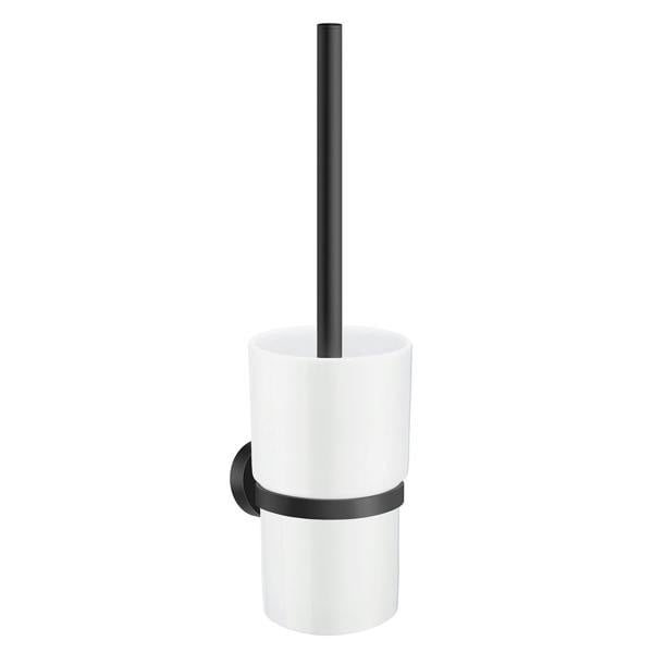 Matt black toilet brush with porcelain holder