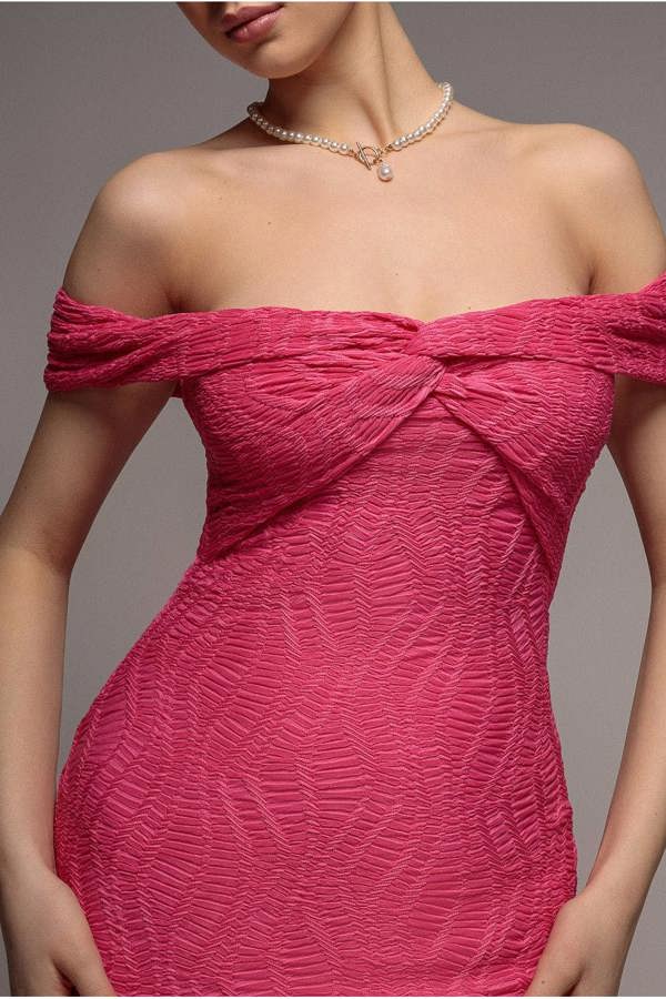 Front Knot Twist Midi Dress - Magenta DR4409