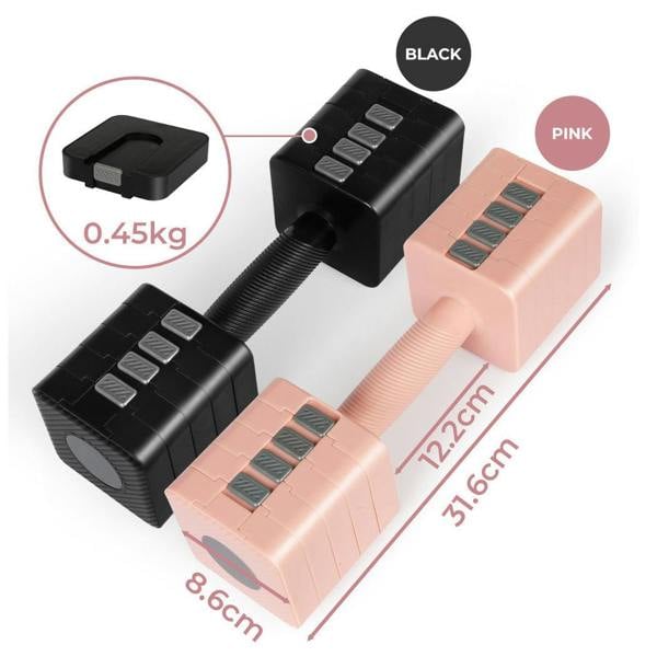 Centra Pair Adjustable Dumbbells 2.8kg-10kg Gym Training Metal Weight Block Set